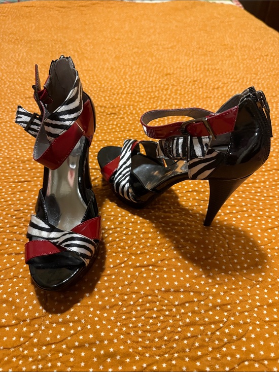 Guess Shoes - Guess Red Patent and Zebra Print Platform High Heel Sandals